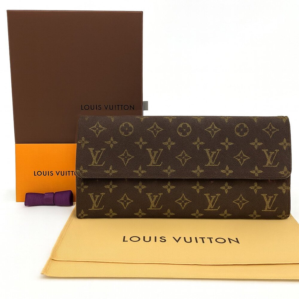 Louis Vuitton Monogram Mini Lin Portefeuille Sarah Wallet Brown w/ Box & Dusty - Picture 1 of 11